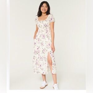 Hollister Saidie Short Sleeve Tie Back Midi Dress Floral Medium Petite